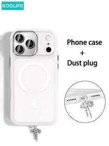 Ốp bảo vệ sạc không dây từ tính Koolife tương thích với APPLE 17 ProMax, bề mặt mềm mại, hiệu ứng mờ huyền bí, chống trượt, chống rơi, chất liệu 2 trong 1 PC+TPU, tương thích với iPhone 17 ProMax/ 17/ 17 Pro/ 17 Air/16/16 Pro/16 Plus/16 ProMax/11/11 Pro/11 ProMax/12/12 Pro/12 ProMax/13/13 Pro/13 ProMax/14/14 Plus/14 Pro/14 ProMax/15/15 Pro/15 Plus/15 ProMax, S26/S26 Ultra/S25 Ultra/24 Plus/23/22 - Nút chặn bụi màu trắng với nơ đính đá. - Xem 9