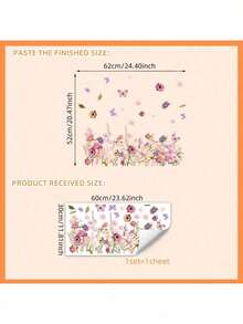 12英寸 x 24英寸 手绘花卉双面窗贴，静电吸附PVC材质，适用于光滑表面 - 可爱图案，礼品，客厅装饰，卧室焕新，厨房创意，浴室装饰，贴纸，墙贴，乙烯基贴纸，家居装饰，春季装饰，为您的家增添活力，节日装饰贴纸，生日毕业礼物 - 彩色 - 查看 13