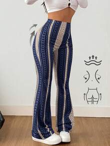 AITYI Studio 女士印花修身休闲裤，舒适轻盈，适合日常穿着、户外运动，打造波西米亚风情，Y2K 性感海滩度假装扮，也适合独立日、毕业典礼、情人节、骄傲月、复活节、音乐节、新年等场合。 - 深藍 - 查看 2