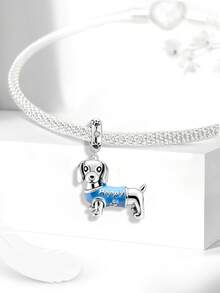 1 mặt dây chuyền hình chó Dachshund vui vẻ bằng bạc Sterling 925, thích hợp để làm vòng tay, lắc tay, trang sức tự làm và phụ kiện hàng ngày cho nữ, phù hợp cho các bạn gái đeo. - Chú chó Dachshund hạnh phúc - Xem 4