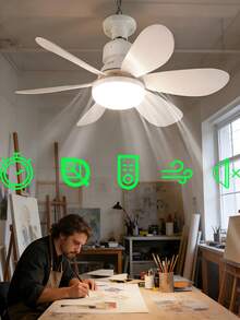 6-Blade LED Ceiling Fan With Light And Remote Control, E27 Base, 40W Dimmable LED Ceiling Fan Suitable For Bedroom And Living Room, 3 Wind Speeds, Timer, Night Light Function