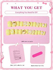 SANRIO 24片短款椭圆形可爱立体装饰美甲贴片，饰有蝴蝶结、爱心和珍珠，完美贴合亚克力假指甲，套装包含1支果冻胶和1个指甲锉，适合女性和女孩日常佩戴及参加派对。 - 彩色 - 查看 3