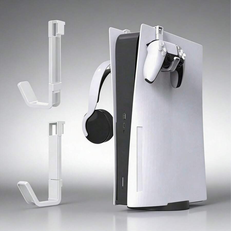 Wall-Mounted P/S5 Pro/Slim Accessory Rack - 2 Pieces Hook Set For Both Controllers And Headphones For Office, Dorm And Home Use Office Dorm Home Headphone Stand Headphone Holder - White - View 1