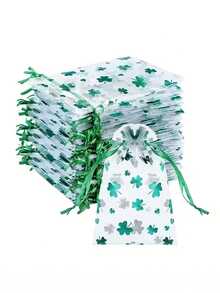 50/10pcs St. Patrick's Day Organza Bags Shamrock Drawstring Pouches Small Jewelry Bags Irish Mesh Bags, Holiday Party Gift Bags, Party Favor Bags - Multicolor - View 5