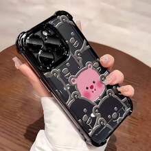 La funda de espejo con diseño de oso rosa también funciona como espejo y es compatible con  17,  16 Pro Max,  15 Pro Max,  13 y  12. Fabricada en TPU, ofrece protección contra golpes y caídas. Es un regalo encantador para familiares, amigos, novios o novias, y perfecta para Navidad, cumpleaños o cualquier ocasión especial. - Negro - Ver 3