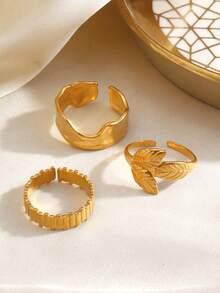 3pcs/Set Stainless Steel 18K Gold Plated Geometric Open Ring, Suitable For Women's Daily Wear - Yellow Gold - View 4
