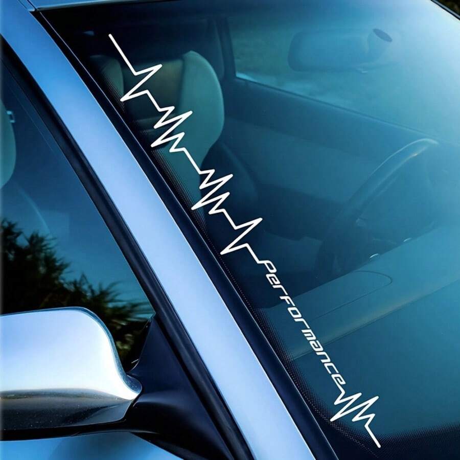 1pc Performance Heartbeat Car Vinyl Sticker - Durable PVC Sticker For Vehicle Exterior, Self-Adhesive, Smooth Surface, Geometric Design For Car Windows, Bumpers And Hoods, Enhances Car Styling Appearance - 1pcs - View 1