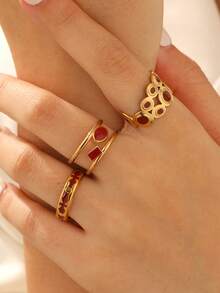 3pcs/Set Vintage Minimalist High-End Plated Stainless Steel Geometric Open Ring, Adjustable Fit For Women Daily, Party, Date Wear - Three Piece Set - View 10