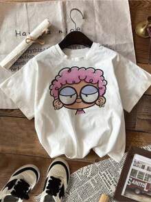 2026 Novelty Graphic Tee For Girls, Women's Graphic Tee, Stylish Cartoon Character Print Tee For Girls, Cute And Comfortable Short Sleeve Top, Casual Fashion For Everyday Wear, Adorable And Stylish, Perfect For Playtime And Fun Outfits, A Must-Have Addition To Her Wardrobe. Casual Style With 100% Cotton Fabric, Ideal Gift For Children - 白色 - 查看 7
