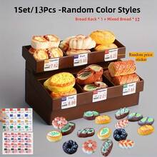 OBOVAY 1 Set Mini Estante para Pan + Comida + Plato + Clip, Estante para Pan Vertical, Estante para Pan de Gabinete, Comida en Miniatura Exquisita, Modelo en Miniatura de Pan, Modelo de Decoración Pequeña de Pan y Postre de Resina, Adecuado para Decoración de Casa de Muñecas, Pequeño Regalo para Pastelería, Estilos de Comida Aleatorios - Multicolor - Ver 4
