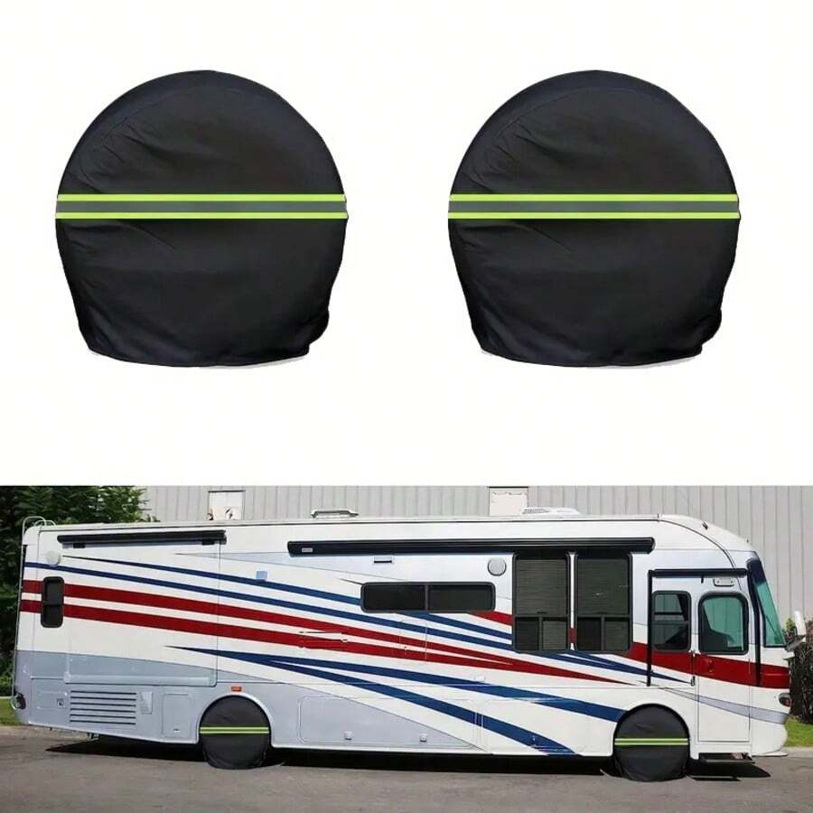 Polyester Car Tire Cover With High Visibility Reflective Strips, Enhanced Night-Time Safety, Better Visibility In Dim Conditions, Car Tire Protector - Auto Accessories, Car Interior, Women's Auto Accessories, Men's Auto Accessories - Tire Cover - View 1