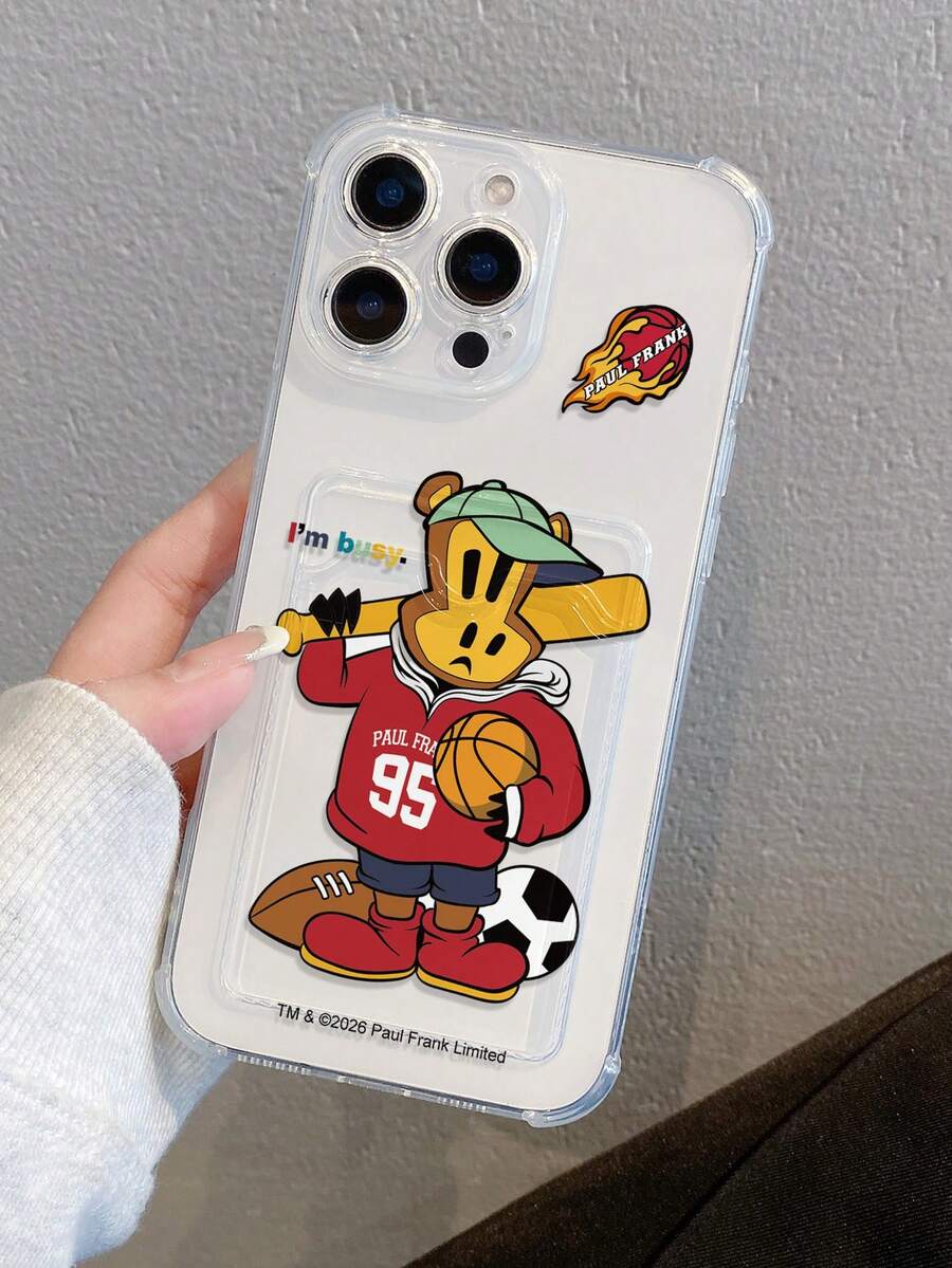官方授权 Paul Frank 透明手机壳，全包式保护壳，带摄像头保护，饰有猴子和熊踢足球图案，全新设计，兼容 13/14/15/16/17 Pro Max - 彩色 - 查看 1