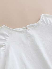 女士休闲百搭纯色灯笼袖上衣 白色 夏季 - 白色 - 查看 7