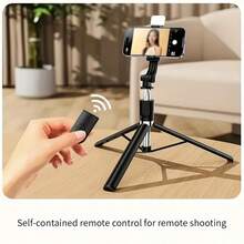 70 Inch Bluetooth Selfie Stick Tripod With LED Backlight, Wireless Remote Control, 360° Rotatable Phone Holder, Extendable Stable Anti-Shake Floor Tripod Stand For Live Streaming, Vlog, Travel, Outdoor Photography & Video Recording - Black - View 4