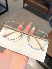 1pc Ladies Highly Attractive Level Student Light Round Face Display Face Flat Non-Prescription Glasses Plain Frame,School And Computer Reading Gaming TV Phones - Multicolor - View 5