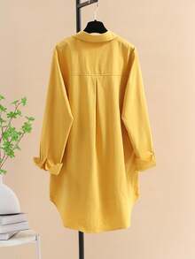 Women Casual Single Breasted Long Sleeve High Low Blouse Spring - Yellow - View 2