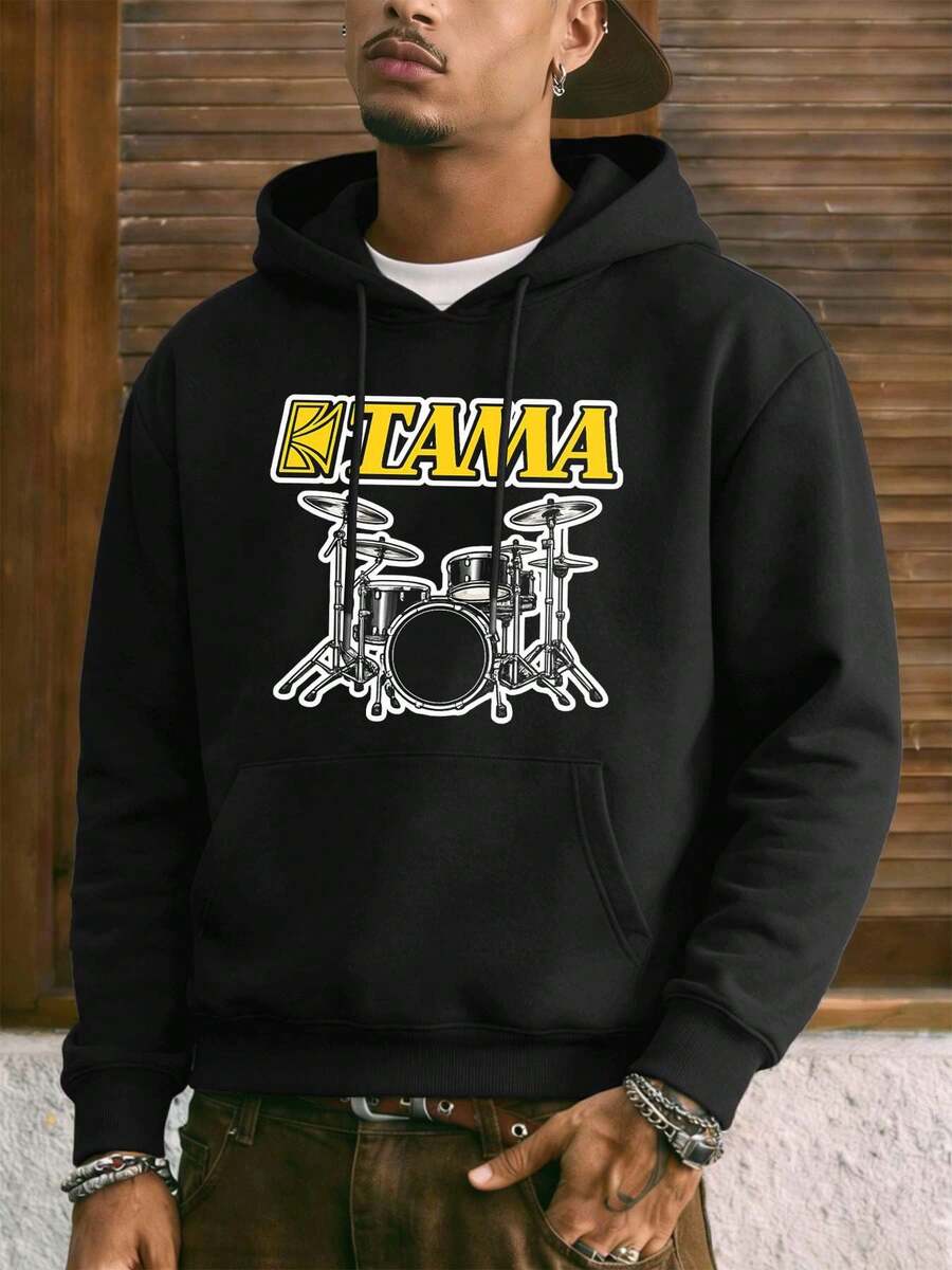 Schwarzes Sweatshirt mit Kapuze und Batterie-Grafikprint. Hochwertiger Stoff, einzigartiger Grafikprint, lässiger Hip-Hop-Stil, atmungsaktiv. - Schwarz - Übersicht 1