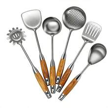 [Saudi Kitchen Essential] 6-Piece Stainless Steel Cooking Set (Including Spatula, Ladle, Etc.) | Ergonomic Wooden Handle | Dishwasher | Holiday Gift | Home Storage - Multicolor - View 14