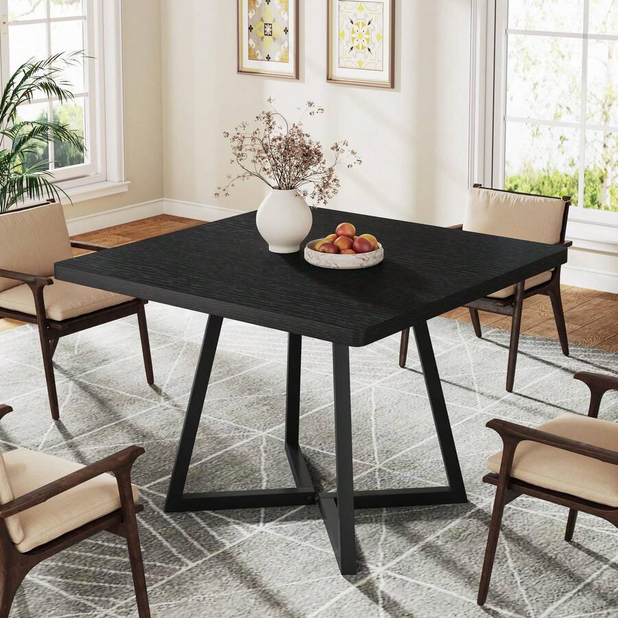LITTLE TREE Square Dining Table Set Of 6, 31.5" Industrial Dinner Table With Metal Base, Kitchen Table For Dining Room, Small Space, Apartment - Black - View 1