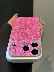 High-End Snake Skin Texture Protective Phone Case Compatible With Iphone 17 Pro Max, 16, 15, 14 Pro Max, Soft Anti-Fall Cover For Men And Women, Autumn/Winter New Arrival - Hot Pink - View 3