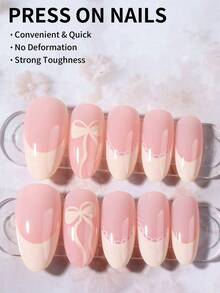 30片长杏仁形蝴蝶美甲设计黄色法式按压式亚克力假指甲套装，包含：1片果冻胶和1把指甲锉。非常适合情人节美甲和黄色法式美甲，是女性和女孩日常工作和派对的理想之选。美甲用品 - 彩色 - 查看 4