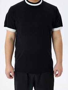 男士圆领撞色滚边休闲时尚短袖T恤 - 黑色 - 查看 6