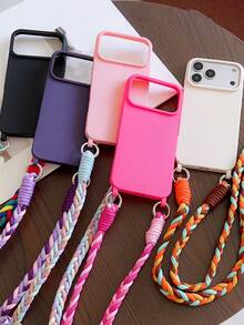 Shockproof Lanyard Phone Case, Compatible With IPhone 17 Pro Max, 17 Pro, 16, 15 Pro Max, 14, 13 Pro, 12, 11, Candy Color Woven Crossbody Neck Strap, Soft Solid Color Back Cover - Black - View 4