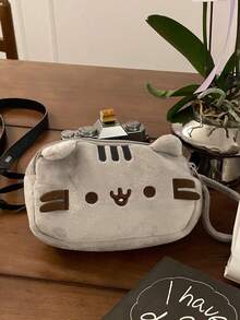 INS Plush Pencil, Cute Makeup Bag, Large Capacity, Portable, Plush Cat Stationery Storage Bag, Zipper Closure Pen Bag 1pcs - CAT - View 6