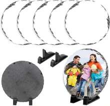 5 Pack Sublimation Slate Blanks Custom Stone Slate Picture Frame Heat Transfer Rock Photo Plaque 591x591 Inch Round With Display Stand Decoration For Desktop Souvenir DIY Personalized Gift - ColorA - 查看 1
