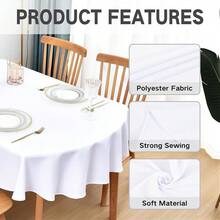 Mantel ovalado de 60x120 pulgadas de tela de poliéster, mantel de mesa sólido blanco de uso pesado lavable para comedor, cocina, hogar y fiestas - Blanco, 120 x 60 pulgadas, ovalado - Ver 5