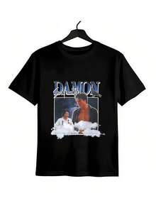 100% Cotton Black Damon Salvatore The Vampire Diar Retro TV Show Fandom Collage Short Sleeve Men's T-Shirt - Black - View 2