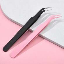 Angled Eyelash Extension Tweezers, Professional Lash Lift Tool With Curved Tip For Precision Application, Colorful Beauty Tweezers For DIY & Mascara, Ideal For Craft & Journaling - 淺粉色 - 查看 1