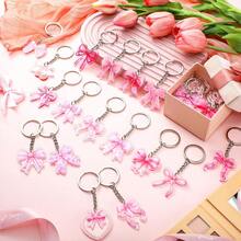 6/12pcs Pink Bow Acrylic Keychains, Baby Shower Party Favors, Gender Reveal Party Keychains, Bag & Phone Charms, Classroom Rewards, Cute Cartoon Baby Shower Party Decorations - Multicolor - View 5