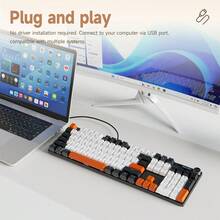 AJAZZ NK104 Wired Gaming Mechanical Keyboard, Multi-Function Metal Knob, 104-Key Large Configuration, Office Mechanical Keyboard, Red Switch, Symphony Backlight, Support Multi-System, Suitable For Games And Office - Multicolor - View 3