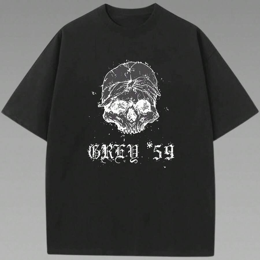 Payeah Grey G59 Records T-Shirt 1 Pcs 220g Heavy Cotton T Shirt - 黑色 - 查看 1