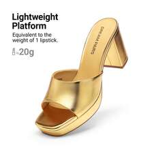 Women Minimalist Open Toe Heeled Mule Sandals Slip On, Thick Heel Casual High Heel Sandals For Outdoor Spring/Summer - Vàng - Xem 8