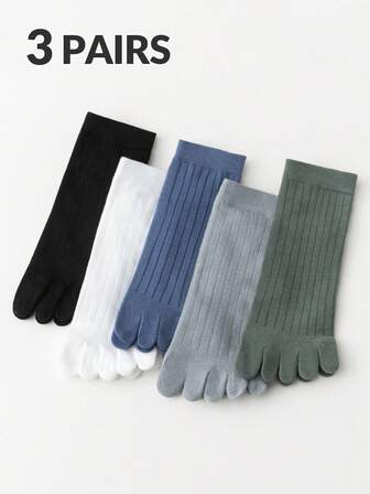 3 Pairs Men's Simple Fashion College Style Solid Color Digit & Letter Slogan Antibacterial Odor-Resistant Moisture-Wicking Non-Pilling Comfortable Short Five Toe Socks, Suitable For Spring, Summer, All Seasons