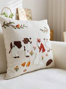 1件复活节兔子刺绣抱枕套，春季农场动物抱枕套，适合室内装饰，春夏装饰抱枕套，不含枕芯 - 彩色 - 查看 6