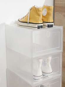 1个优质加厚带盖鞋盒，透明简约鞋盒，塑料抽屉式桌面收纳鞋盒 - 白色 - 查看 10