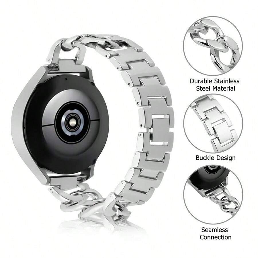 1pc Stainless Steel Single Chain Watch Band, 20mm 22mm, Compatible With Samsung Watch4/5, Amazfit, Garmin Smartwatches