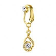 Fake Belly Button Ring Clip-On For Women - CZ Dangle Heart Non-Piercing Jewelry - Golden - Golden - View 12
