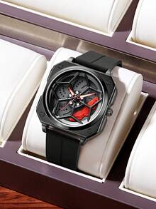 1PC 原装旋转男士手表，黑色时尚硅胶表带，运动男士腕表，3巴石英机芯，顶级男士手表 - 均碼 - 查看 13