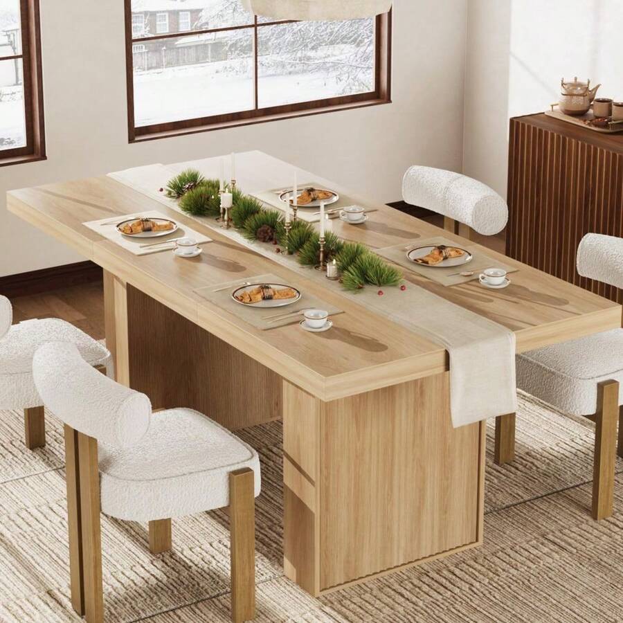 Huisuilinss Dining Room Table For 6-8,70.8" Kitchen Table With Storage,Modern Farmhouse Rectangular Dinner Tables For Dining Room Kitchen Living Room - Gỗ sồi - Xem 1