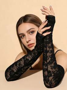 1 双女士针织蕾丝边袖套，性感夏季防晒保暖臂套 - 彩色 - 查看 8