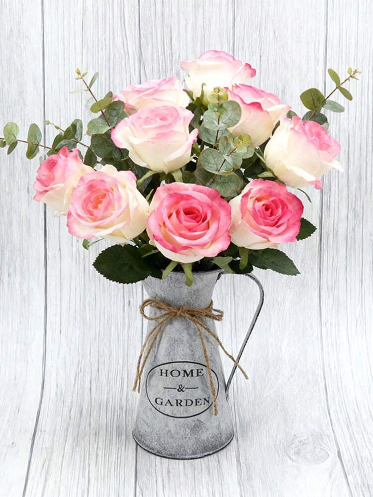 Macetas y jarrones de hierro forjado retro con asas, jarrones decorativos para flores con cuerdas de cáñamo, adornos de escritorio para el hogar, mesas de comedor y sala de estar, decoración de estilo campestre suave, contenedores para arreglos florales, adecuados para diversos estilos de arte floral - cafetera - Añade 5