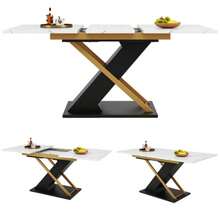 Extendable Dining Table (120-160 X 80cm), Kitchen/Living Room Table, Extendable Dining Table (Extends Up To 160cm Via An Integrated Insert Plate), Dining Table With Gold-Tone Crossed Legs - Black - View 9