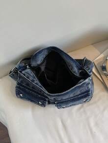 Túi đeo vai nữ phong cách retro thời trang, túi xách tay đa năng chất lượng cao, túi denim sành điệu độc đáo. - Xanh đậm - Xem 4