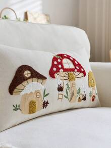 1pc Easter Bunny & Mushroom Embroidered Decorative Pillow Cover, Suitable For Indoor Decor, Spring/Summer Decorative Pillowcase, Pillow Insert Not Included - Multicolor - View 6