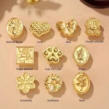 10pcs Vintage Wax Seal Stamp Set With Wooden Handle, Cute Mini Stamp Heads (Heart/Rabbit/Rose/Bow/Sunflower/Angel/Snowflake/Window/Hot Air Balloon/Cat Paw), Suitable For Wedding Invitations, Cards And Envelopes