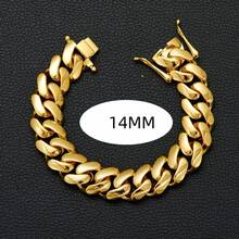 1pc Men's 18K Gold Plated Plated Cuban Link Chain Bracelet  8-22mm Men'S Cuban Chain  Classic Hip-Hop Accessory 316L  Stainless Steel Unisex Gift Music 2025 Autumn And Winter Fashion Bracelet Auspicious New Year Gifts - 14mm/0,55 inch - Xem 11